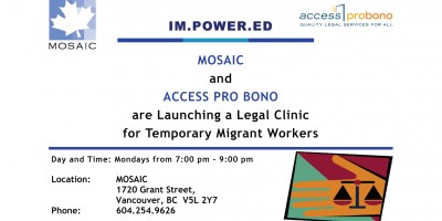 MOSAIC and ACCESS PRO BONO are Launching a Legal Clinic for Temporary Migrant Workers