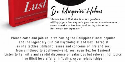 FREE SESSION with Dr. Margarita Holmes, Filipino Clinical Psychologist, Sex Therapist and Writer/Author of "Life, Love, Lust" in Vancouver & Richmond