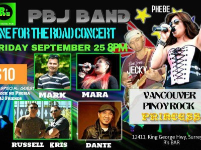 "One For The Road Concert" featuring the PBJ BAND at R's Bar September 25