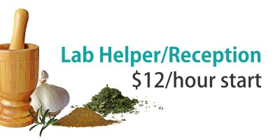 Lab Helper/Reception Needed – $12/hour start